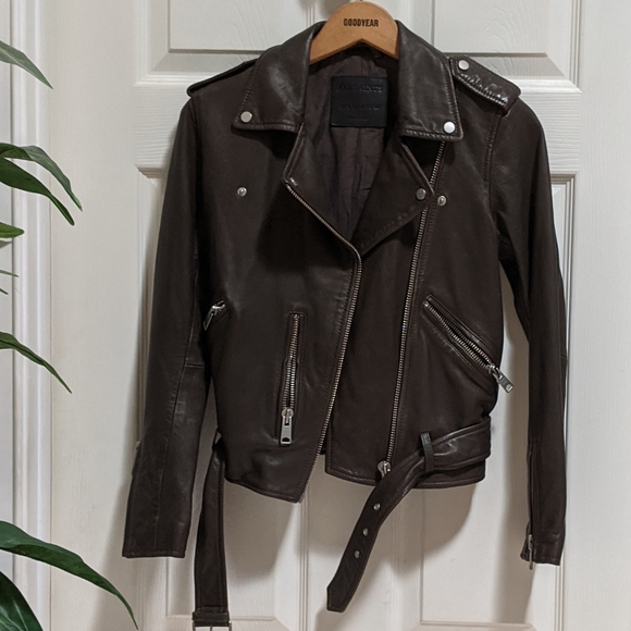 All Saints Balfern Leather Biker's Jacket Size 4 - Picture 8 of 16